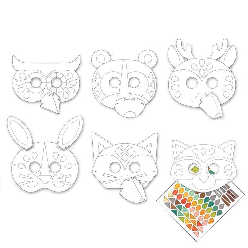 Máscaras de Papel para Colorir dos Animais do Bosque