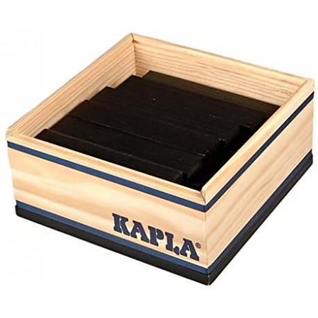 CAJA de MADERA con 40 PLAQUITAS NEGRAS de CONSTRUCCIÓN de KAPLA